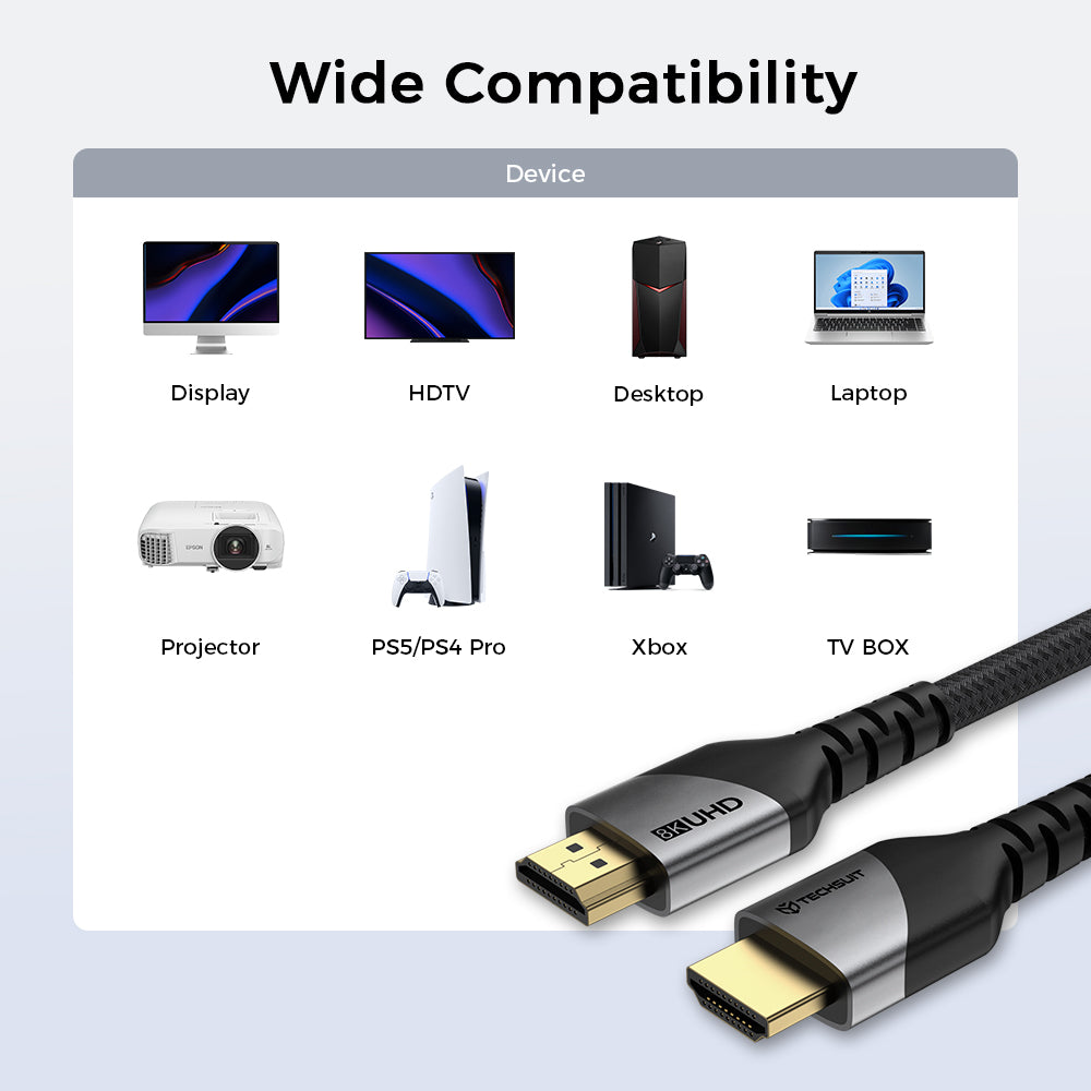 Video kabl Techsuit NexusVision Pro CX3, HDMI - HDMI, 8K, 2m, Siva
