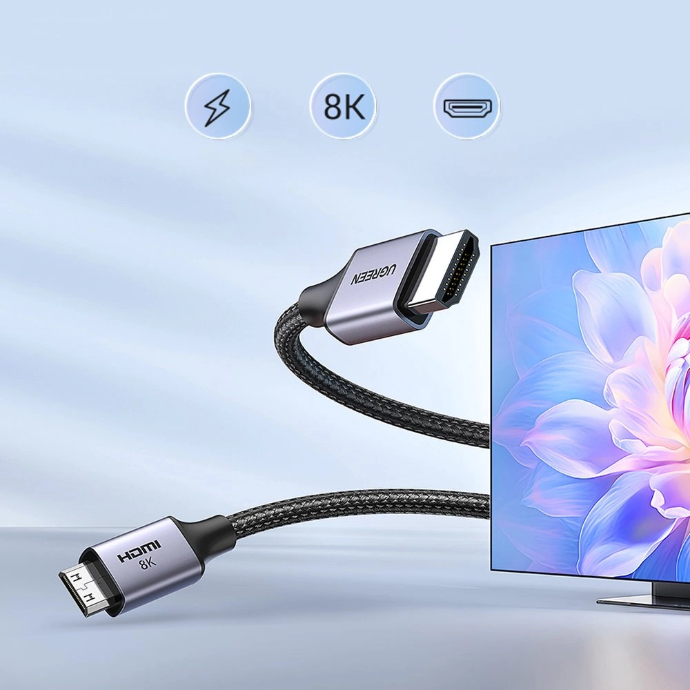 Video kabl UGREEN HD163, miniHDMI - HDMI, 8K, 2m, Sivi