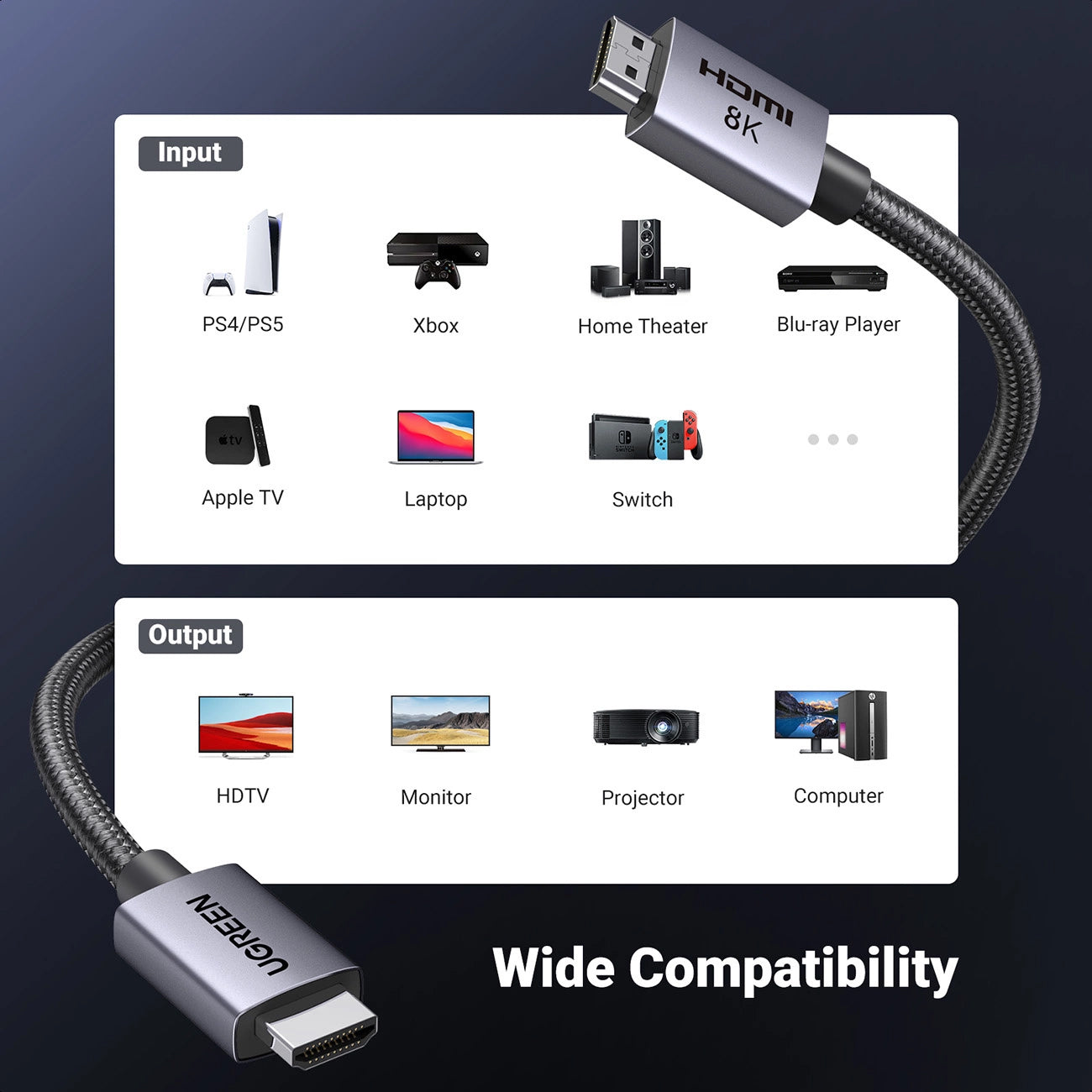 Video kabl UGREEN HD171, HDMI - HDMI, 8K, 1m, Crni
