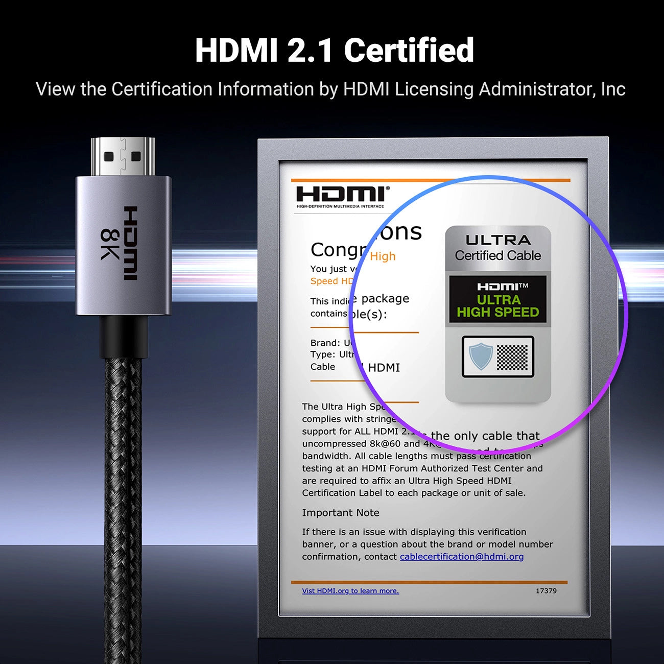 Video kabl UGREEN HD171, HDMI - HDMI, 8K, 1m, Crni