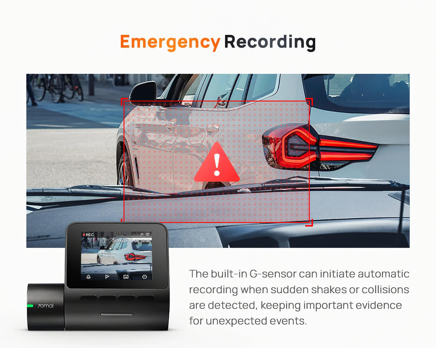 Auto Kamera 70mai Dash Cam A200, 1080P, Wi-Fi, Ekran 2 inča