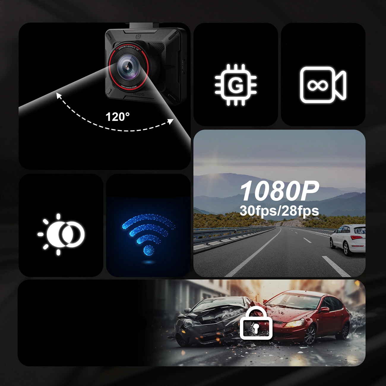 Auto kamera Akeeyo P1, 1080P, Wi-Fi