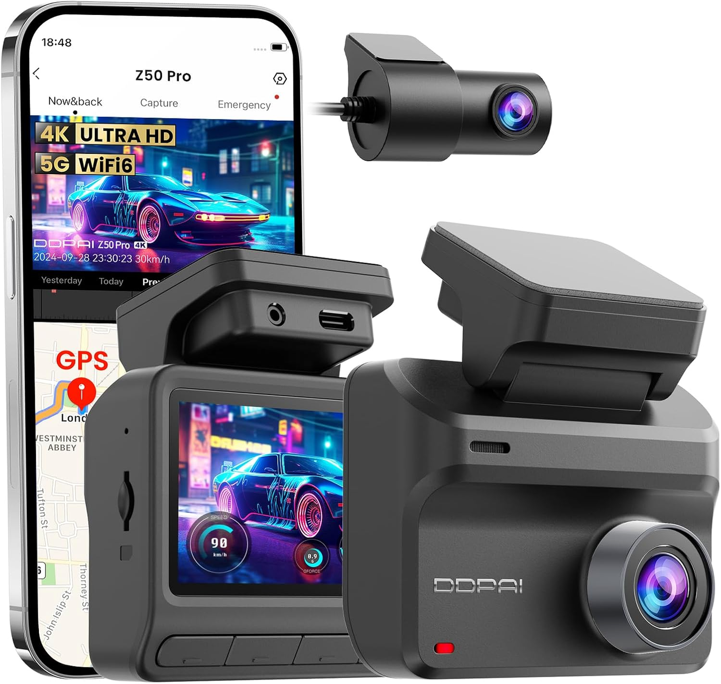 Auto Kamera Napred Nazad DDPAI Z50 Pro Dual, 4K, Wi-Fi, GPS, Ekran 3 inča