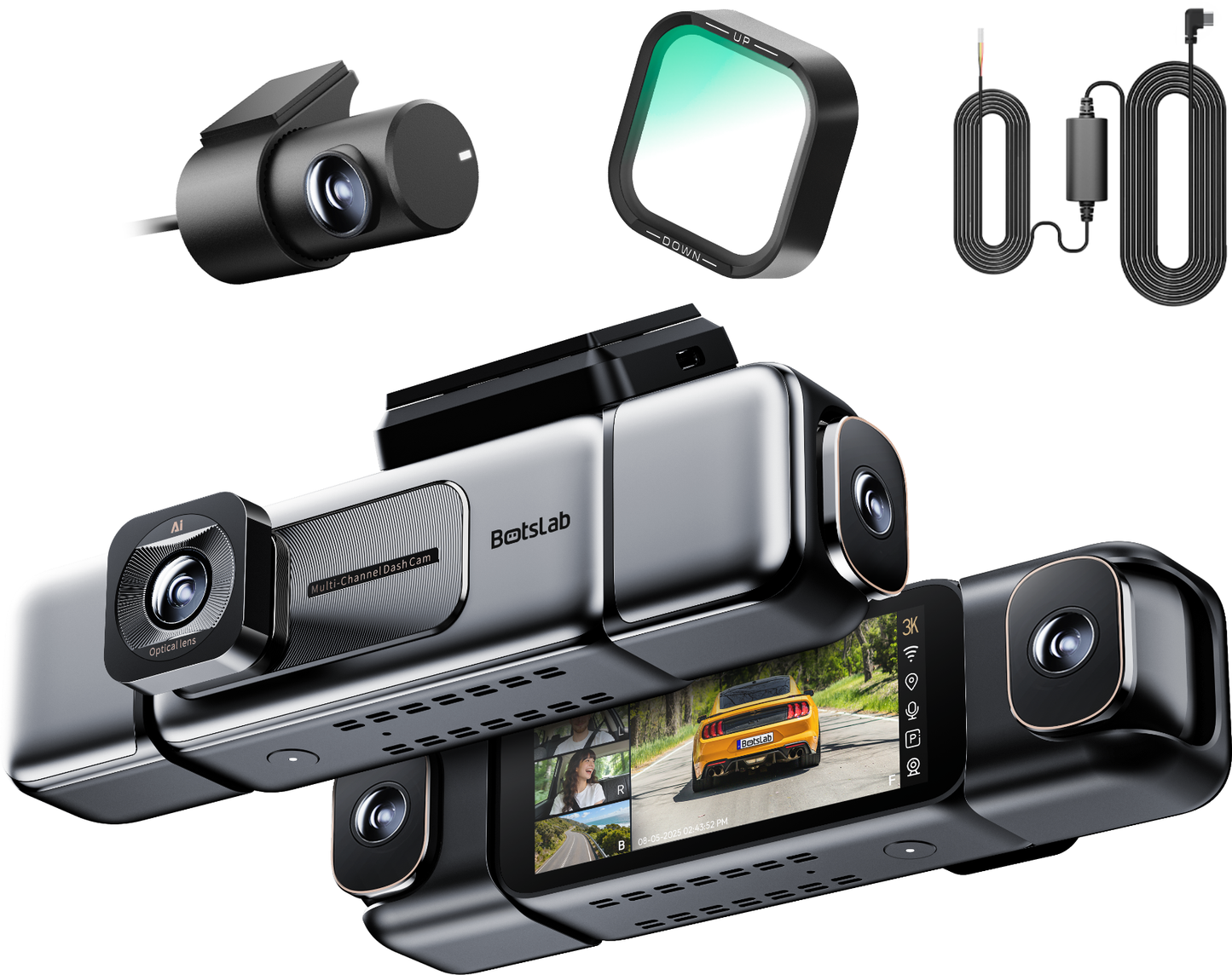 Auto kamera prednja i zadnja Botslab G980H 4CH, 3K, Wi-Fi, GPS, Ekran 3.18 inča