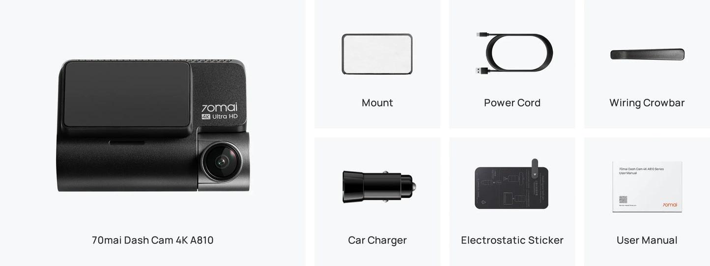 Auto Kamera Napred Nazad 70mai Dash Cam A810, 4K, Wi-Fi, GPS, Ekran 3 inča