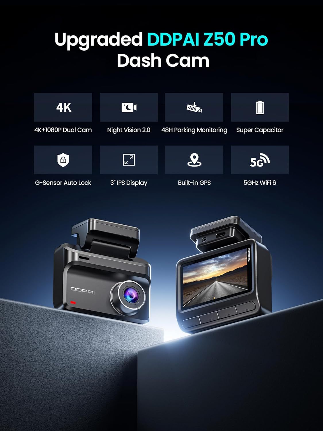 Auto Kamera Napred Nazad DDPAI Z50 Pro Dual, 4K, Wi-Fi, GPS, Ekran 3 inča