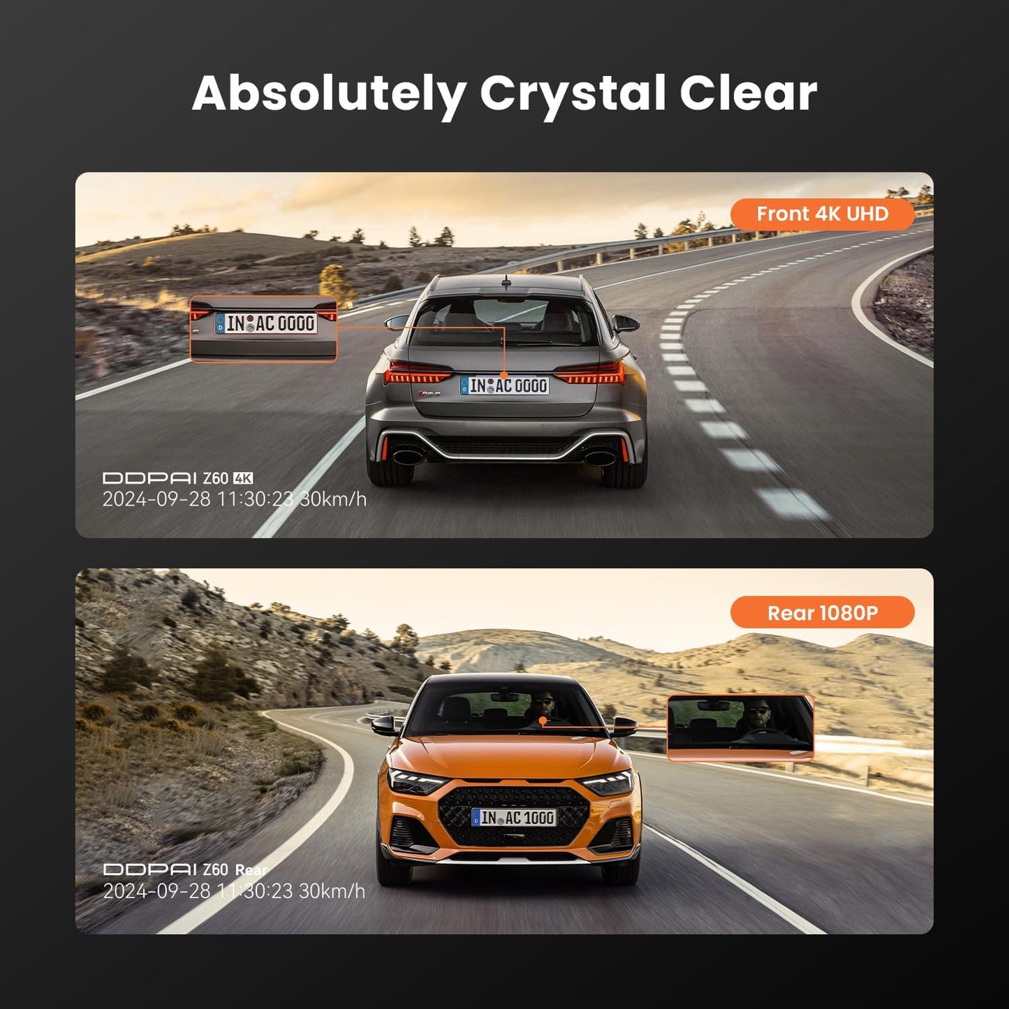 DDPAI Z60 Dual-Channel Front Facing Car Camera, 4K, Wi-Fi, 3inch Display 