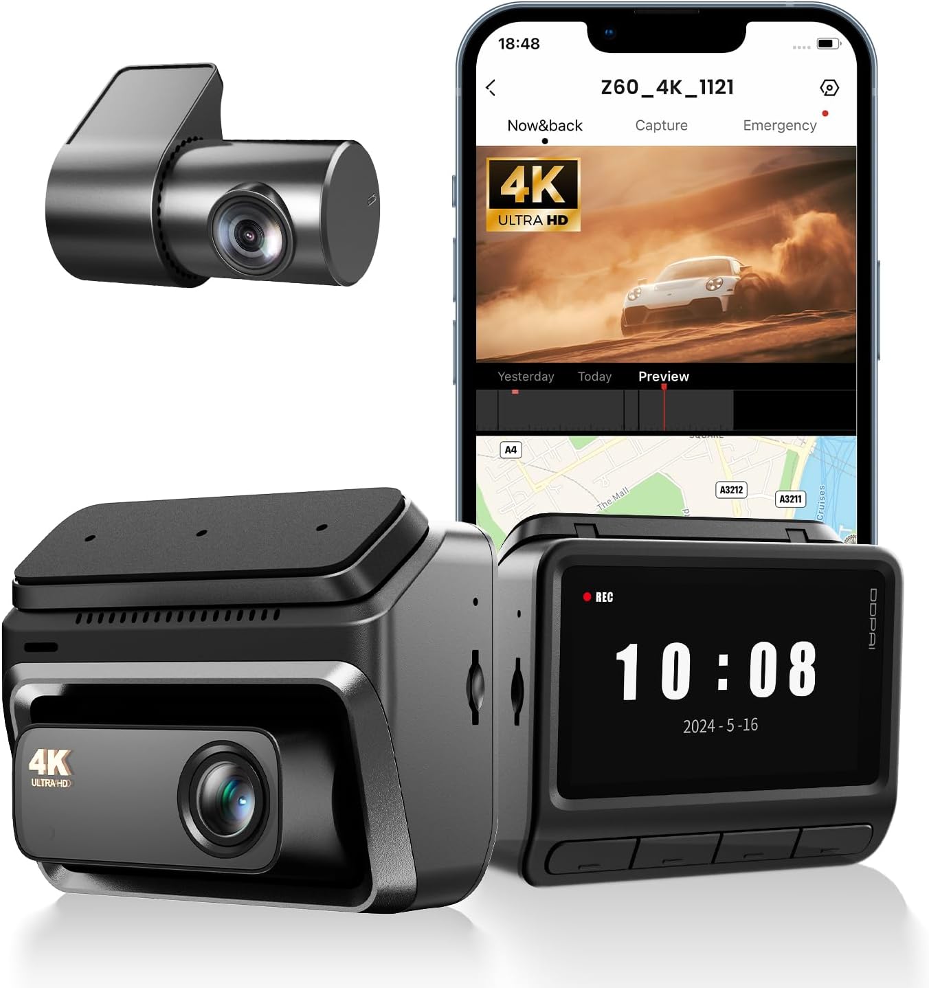 DDPAI Z60 Dual-Channel Front Facing Car Camera, 4K, Wi-Fi, 3inch Display 