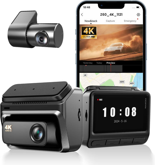 DDPAI Z60 Dual-Channel Front Facing Car Camera, 4K, Wi-Fi, 3inch Display 
