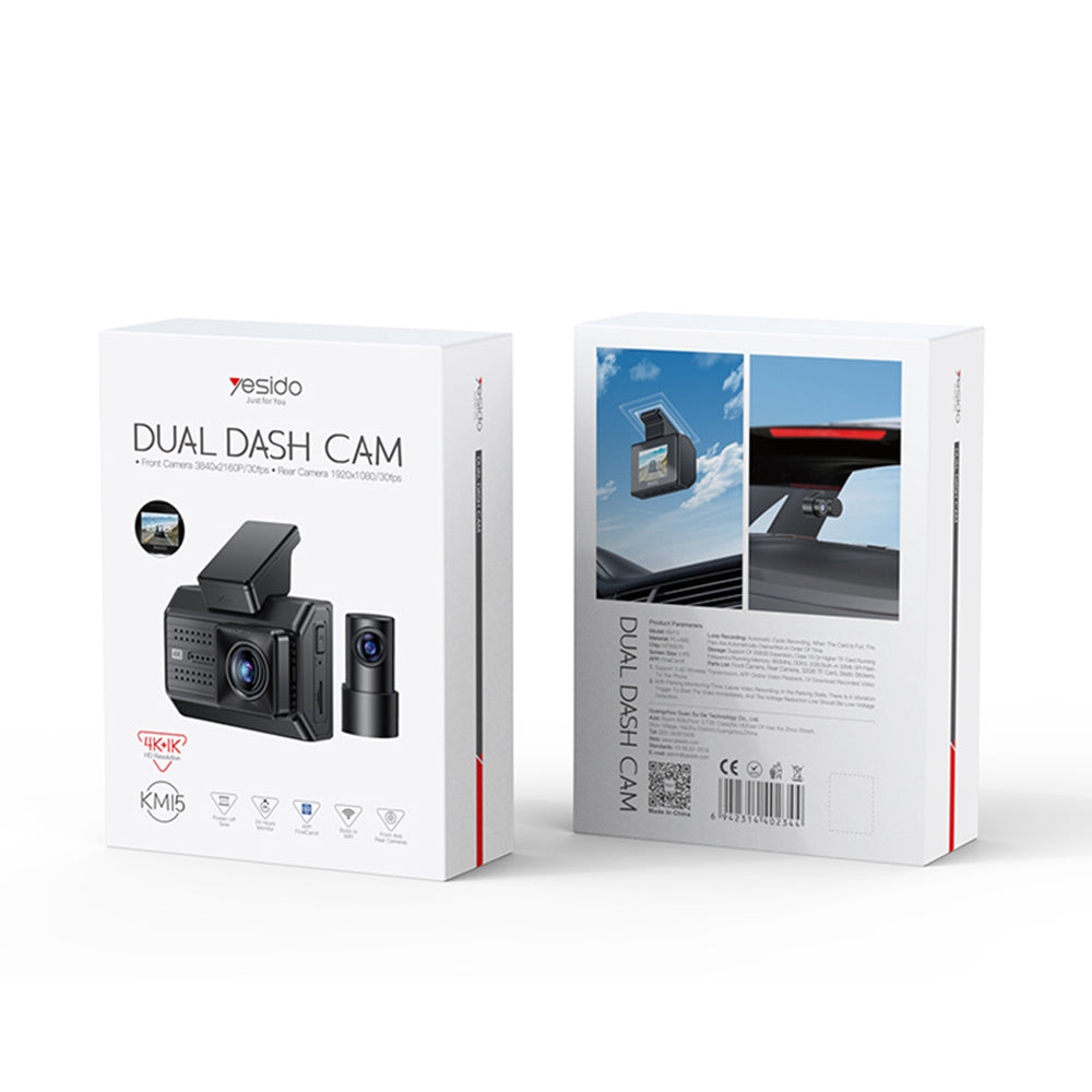 Auto Kamera Prednja Zadnja Yesido KM15, 4K, Wi-Fi, Ekran 2 inča