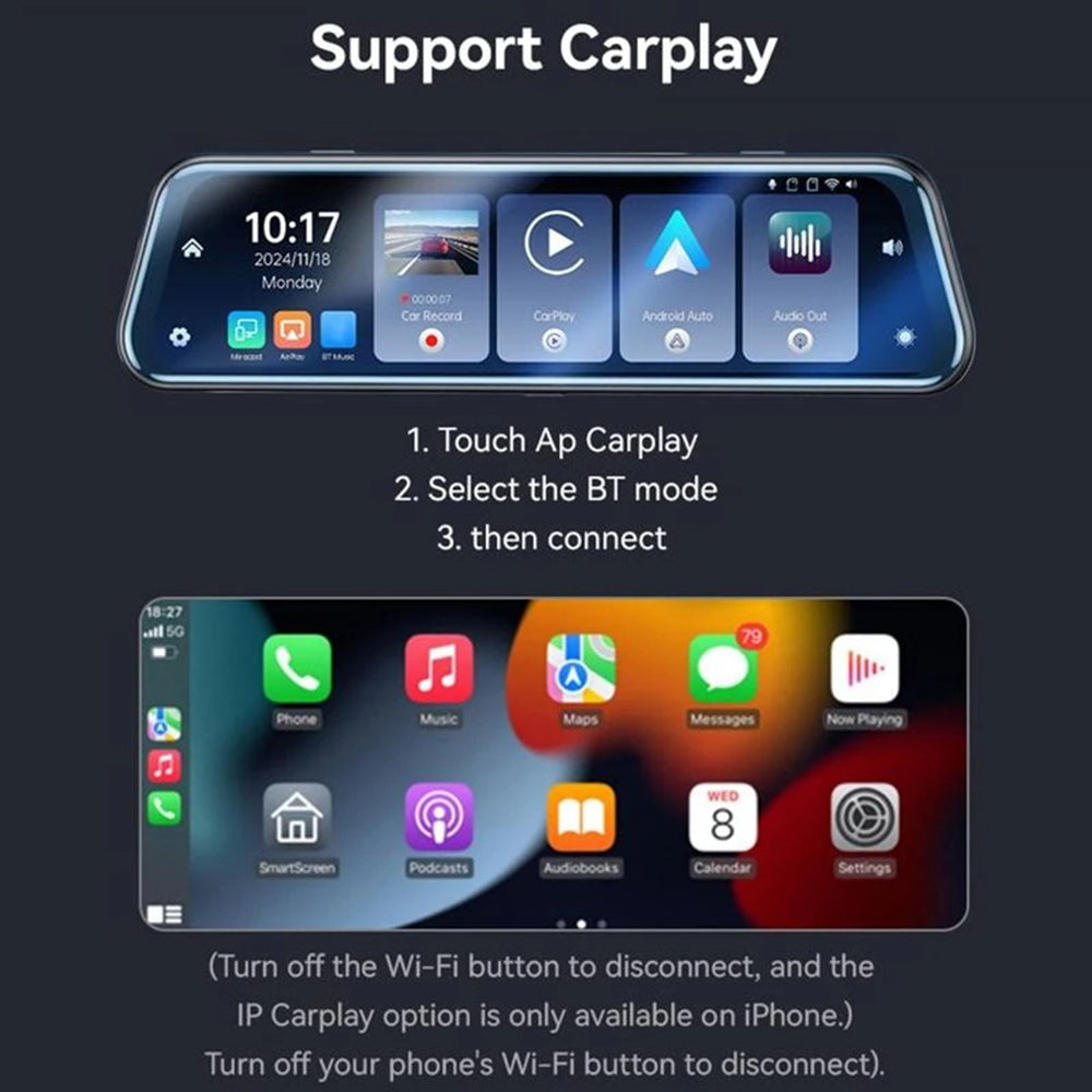 Auto kamera Yesido KM24 sa Carplay / Android Auto, 4K, Ekran 9.66 inča