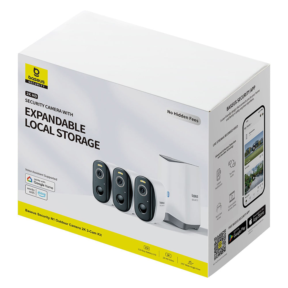 Kamera za nadzor Baseus N1, Wi-Fi, 2K, IP67, Spoljašnja, Set 3 komada, Bela S0TW022131