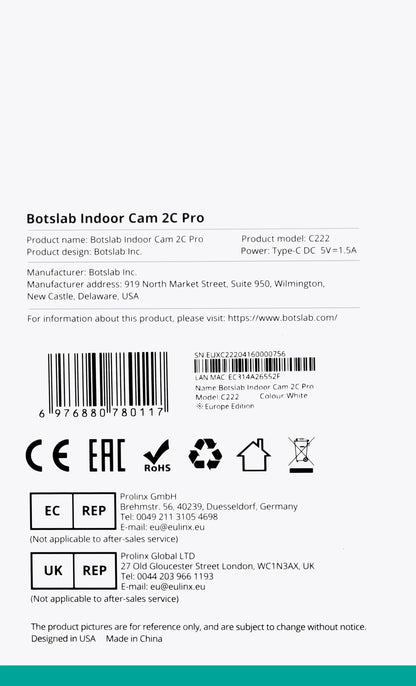 Surveillance Camera Botslab 2C Pro C222, Wi-Fi, 3K, Indoor 