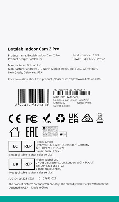 Surveillance Camera Botslab 2 Pro C221, Wi-Fi, 3K, Indoor 
