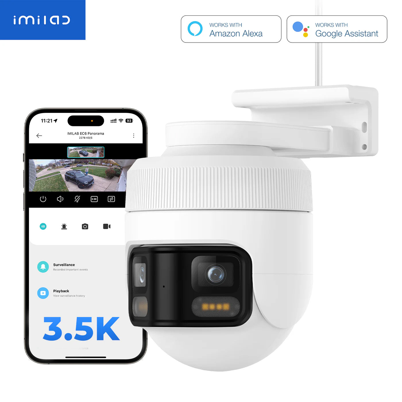Kamera za nadzor iMILAB EC6 Panorama, Wi-Fi, 3.5K, IP66, Eksterijer CMSXJ115A