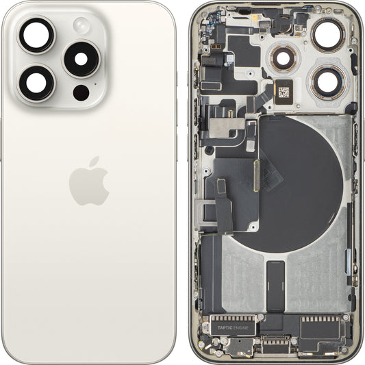 Kućište baterije Apple iPhone 15 Pro, sa srednjim delom kućišta, komplet delova, belo (White Titanium), zamena
