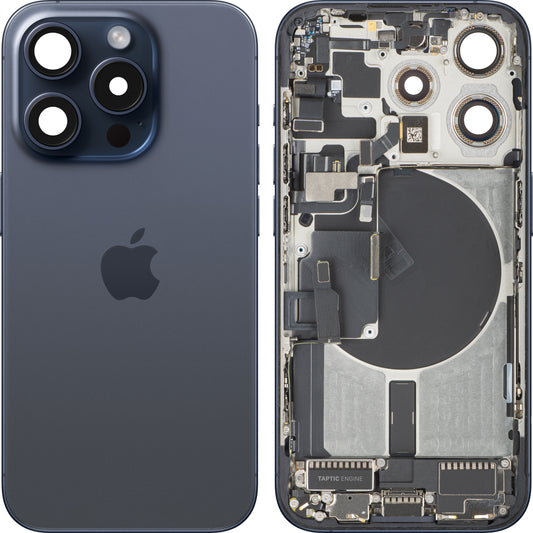 Kućište baterije Apple iPhone 15 Pro, sa srednjim delom kućišta, Komplet delova, Plavo (Blue Titanium), Zamena