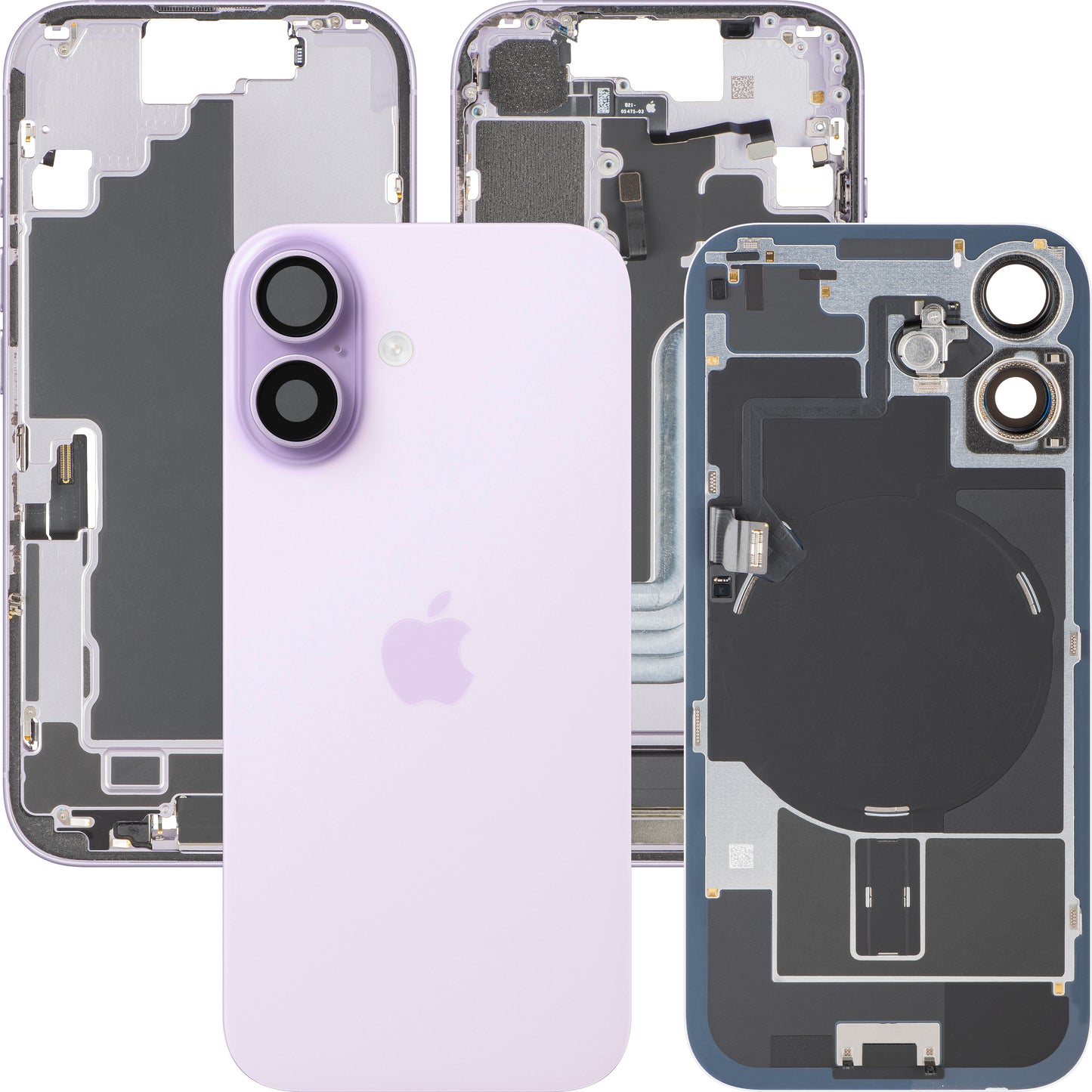 Poklopac baterije Apple iPhone 17, sa srednjom kućištem, komplet delova, Ljubičasta (Lavanda), Zamena