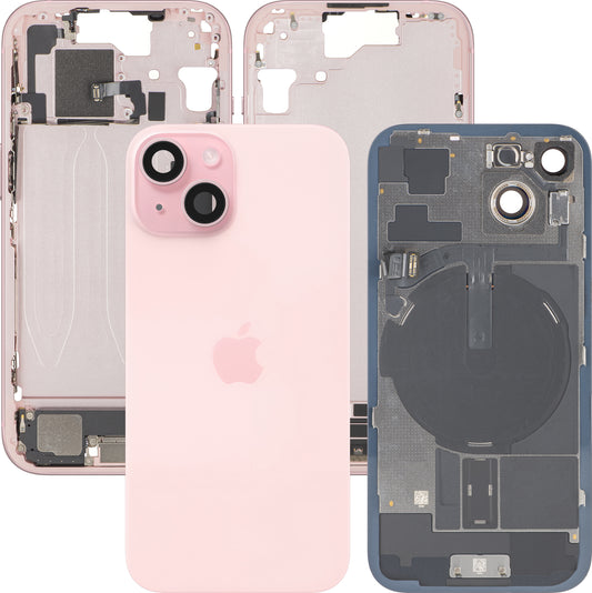 Poklopac baterije Apple iPhone 15, sa srednjim kućištem, kompletni delovi, roze, Swap Premium