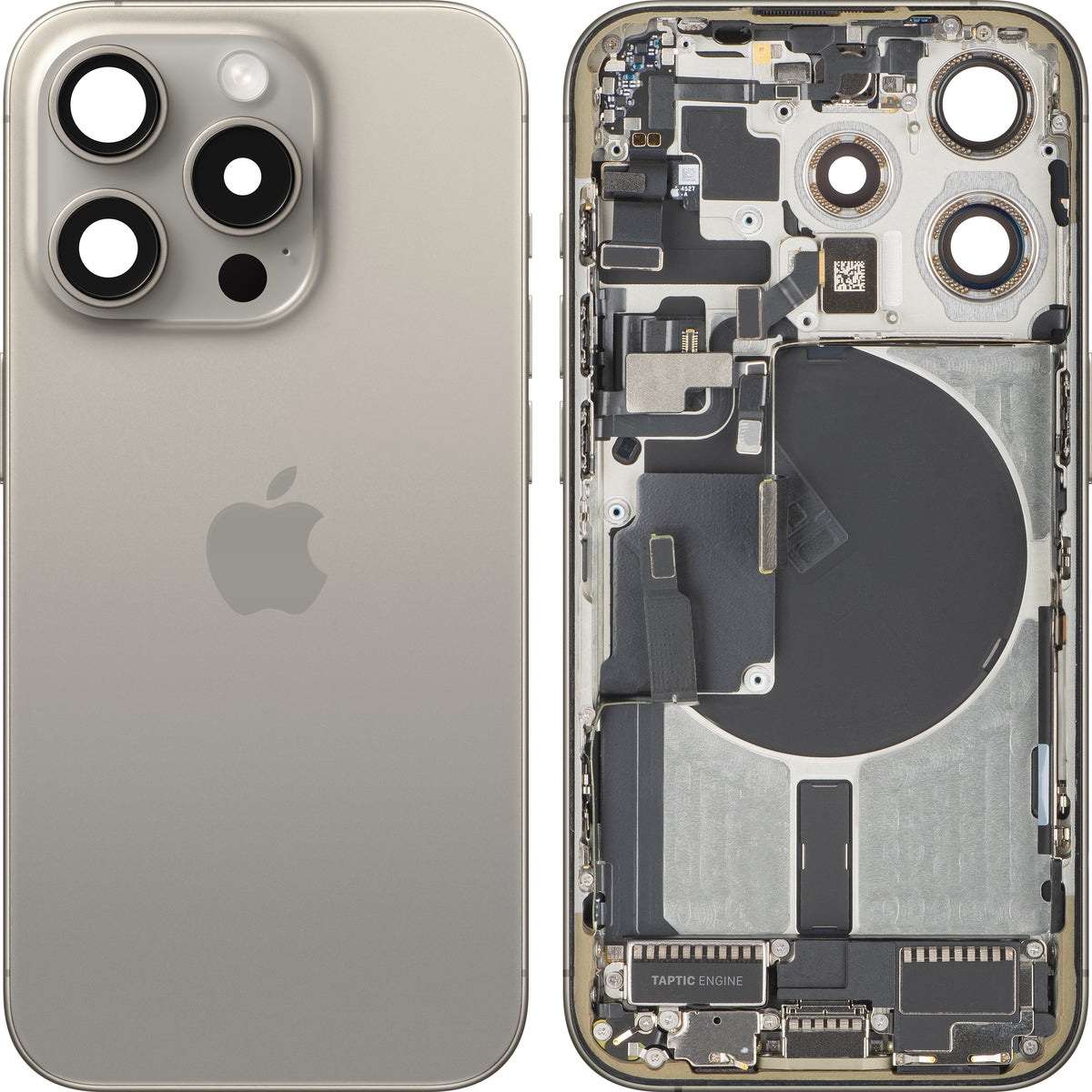 Poklopac baterije za Apple iPhone 15 Pro, sa srednjim kućištem, US verzija, bež (prirodni titanijum), zamenski deo
