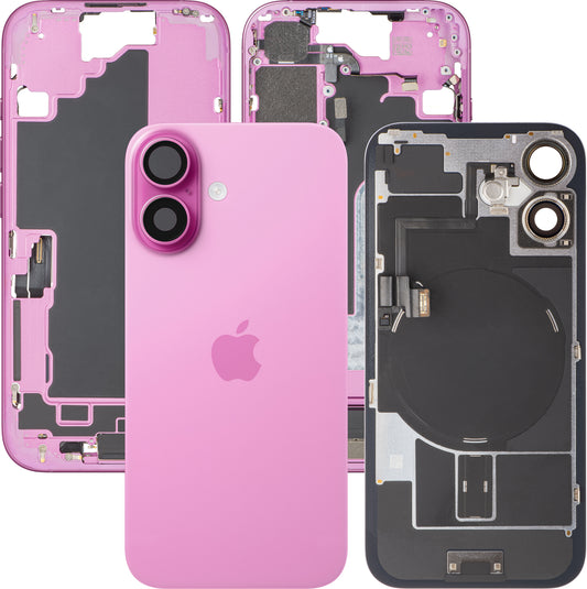 Poklopac baterije Apple iPhone 16, sa srednjim kućištem, kompletni delovi, roze, Swap Premium