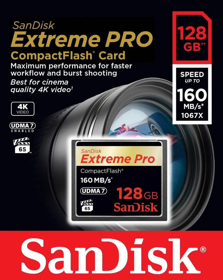 Card Memorie CompactFlash SanDisk Extreme Pro, 128Gb, UDMA 7 SDCFXPS-128G-X46