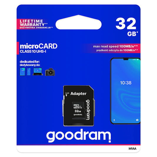 Memorijska kartica microSDHC GoodRam, 32Gb, Klasa 10 / UHS-1 U1, Sa Adapterom