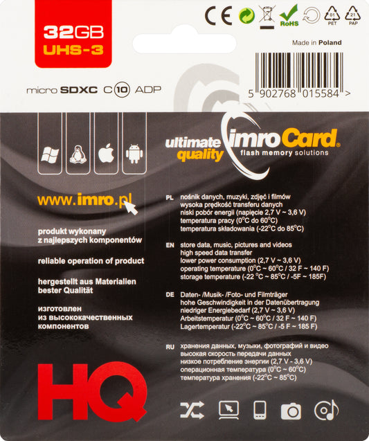 Memorijska kartica microSDHC Imro, 32Gb, Klasa 10 / UHS-1 U3, Sa Adapterom