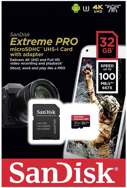 Memorijska kartica microSDHC SanDisk Extreme Pro, 32Gb, Klasa 10 / UHS-1 U3, Sa adapterom SDSQXCG-032G-GN6MA