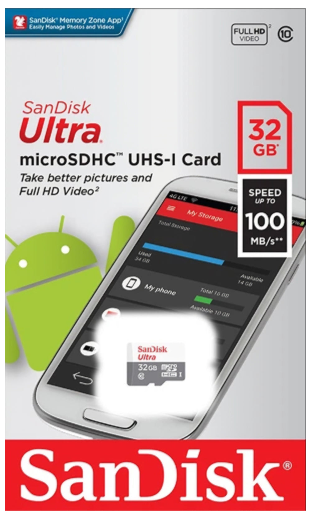 Memorijska kartica microSDHC SanDisk Ultra, 32Gb, Klasa 10 SDSQUNR-032G-GN3MN
