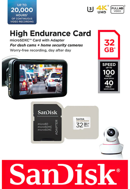 Memorijska kartica microSDHC SanDisk High Endurance, 32Gb, Klasa 10 / UHS-1 U3, Sa Adapterom SDSQQNR-032G-GN6IA