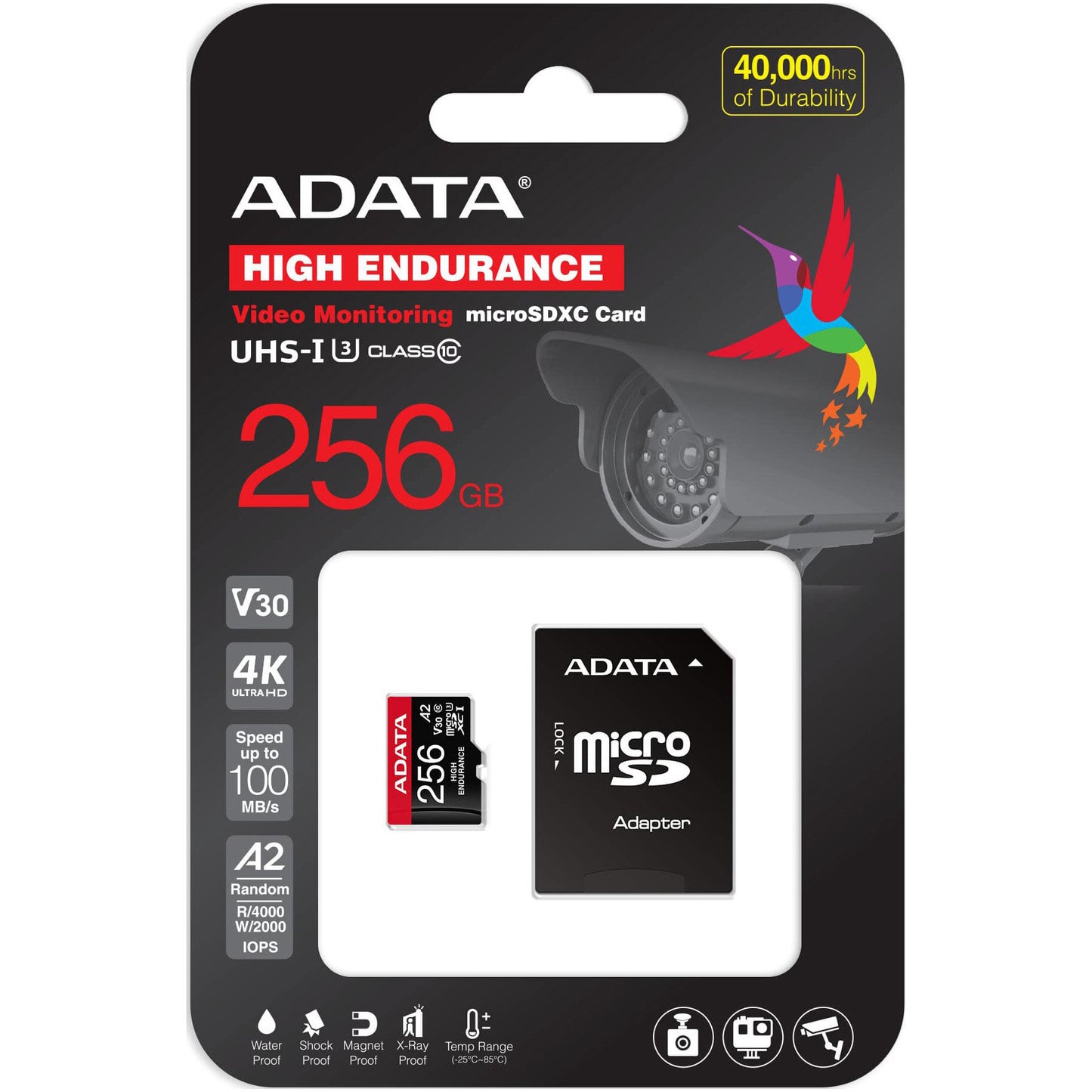 Memorijska kartica microSDXC Adata High Endurance, 256Gb, Klasa 10 / UHS-1 U3, Sa Adapterom AUSDX256GUI3V30SHA2-RA1