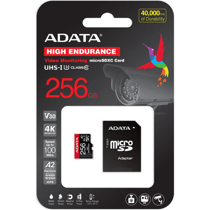 Memorijska kartica microSDXC Adata High Endurance, 256Gb, Klasa 10 / UHS-1 U3, Sa Adapterom AUSDX256GUI3V30SHA2-RA1