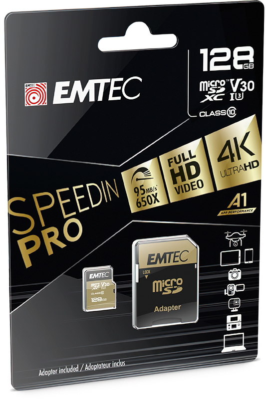 Memorijska kartica microSDXC Emtec Speedin Pro Android A1, 128Gb, Klasa 10 / UHS-1 U3, Sa Adapterom ECMSDM128GXE
