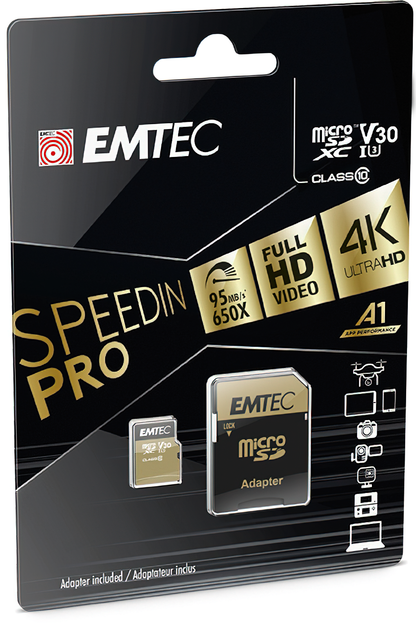 Memorijska kartica microSDXC Emtec Speedin Pro Android A1, 64Gb, Klasa 10 / UHS-1 U3, Sa Adapterom ECMSDM64GXC