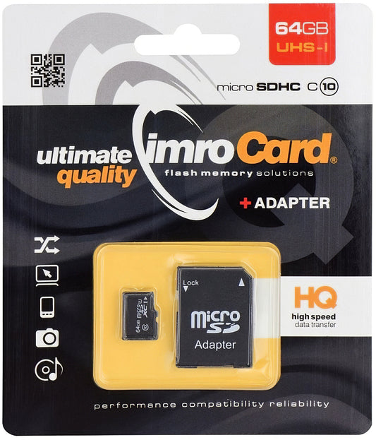 Memorijska kartica microSDXC Imro, 64Gb, Klasa 10 / UHS-1 U1, Sa Adapterom