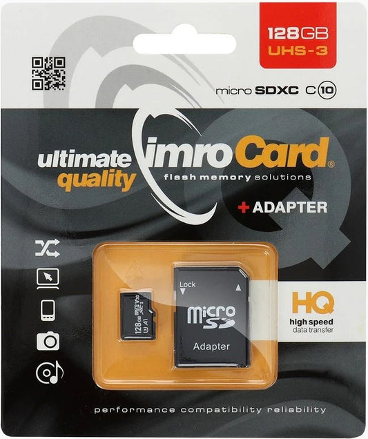 Memorijska kartica microSDXC Imro, 128Gb, Klasa 10 / UHS-1 U3, Sa Adapterom