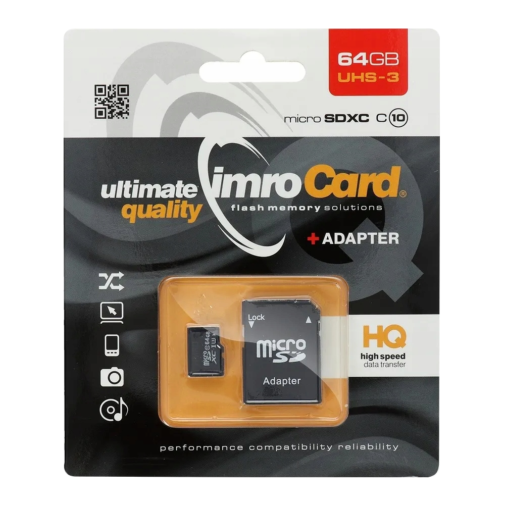 Memorijska kartica microSDXC Imro, 64Gb, Klasa 10 / UHS-1 U3, Sa Adapterom