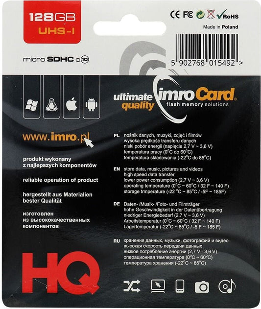 Memorijska kartica microSDXC Imro, 128Gb, Klasa 10 / UHS-1 U1, Sa adapterom