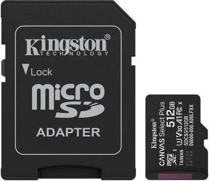 Memorijska kartica microSDXC Kingston Canvas Select Plus Android A1, 512Gb, Klasa 10 / UHS-1 U3, Sa adapterom SDCS3/512GB