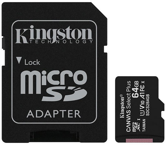 Kingston Canvas Canvas Select Plus Android A1, 64Gb, Class 10 / UHS-1 U1, microSDXC Memory Card Kingston Canvas Select Plus Android A1, 64Gb, Class 10 / UHS-1 U1, with SDCS2/64GB Adapter
