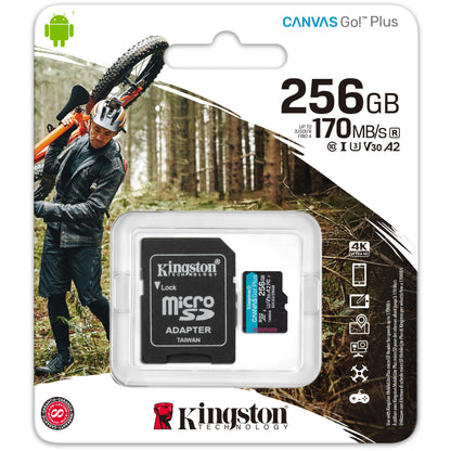 Memory Card microSDXC Kingston Canvas Go Plus, 256Gb, Class 10 / UHS-1 U3, With SDCG3/256GB Adapter 
