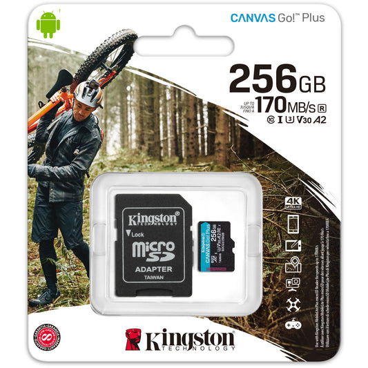 Memory Card microSDXC Kingston Canvas Go Plus, 256Gb, Class 10 / UHS-1 U3, With SDCG3/256GB Adapter 