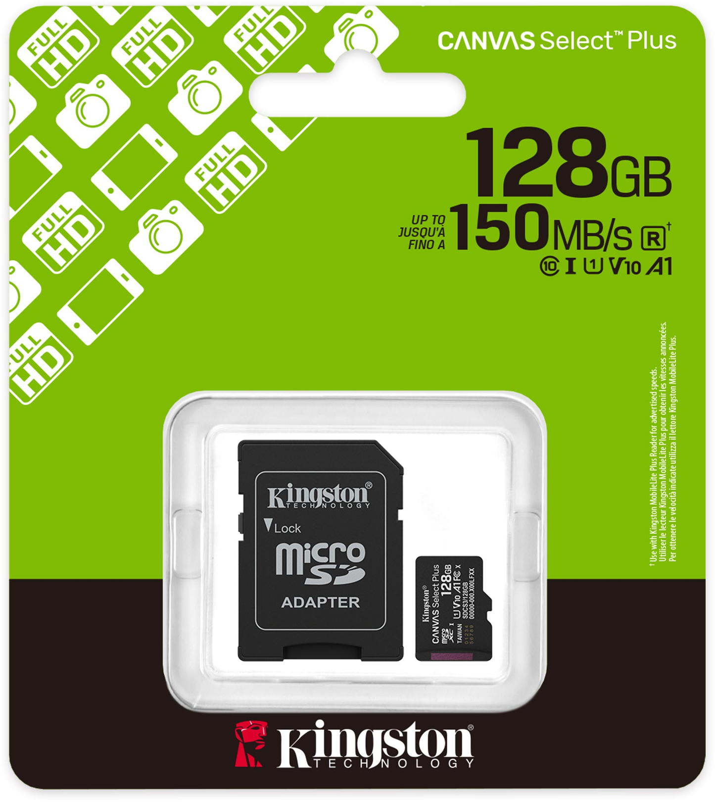 Memorijska kartica microSDXC Kingston Canvas Select Plus Android A1, 128Gb, Klasa 10 / UHS-1 U1, Sa adapterom SDCS3/128GB