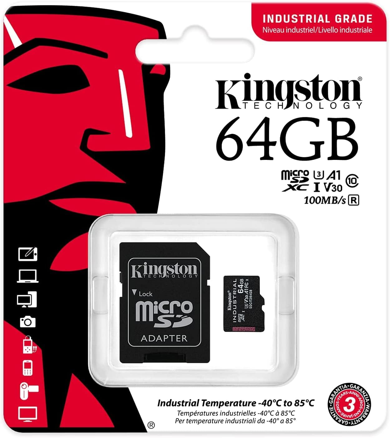 Memorijska kartica microSDXC Kingston Industrial, 64Gb, Klasa 10 / UHS-1 U3, Sa Adapterom SDCIT2/64GB