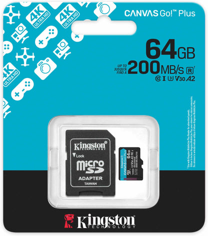 Memorijska kartica microSDXC Kingston Canvas Go Plus Android A2, 64Gb, Klasa 10 / UHS-1 U3, Sa Adapterom SDCG4/64GB
