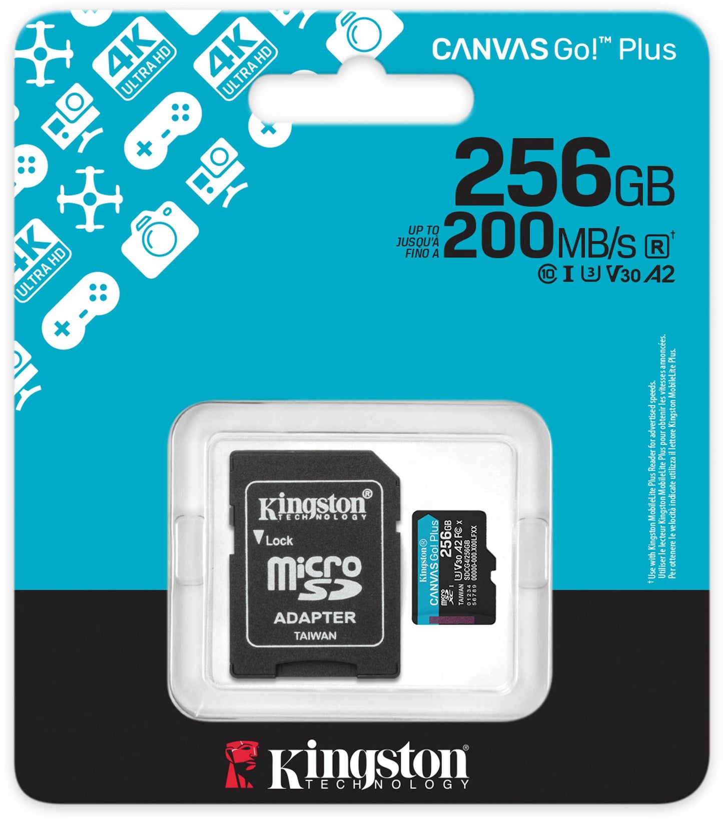 Memorijska kartica microSDXC Kingston Canvas Go Plus Android A2, 256Gb, Klasa 10 / UHS-1 U3, Sa adapterom SDCG4/256GB