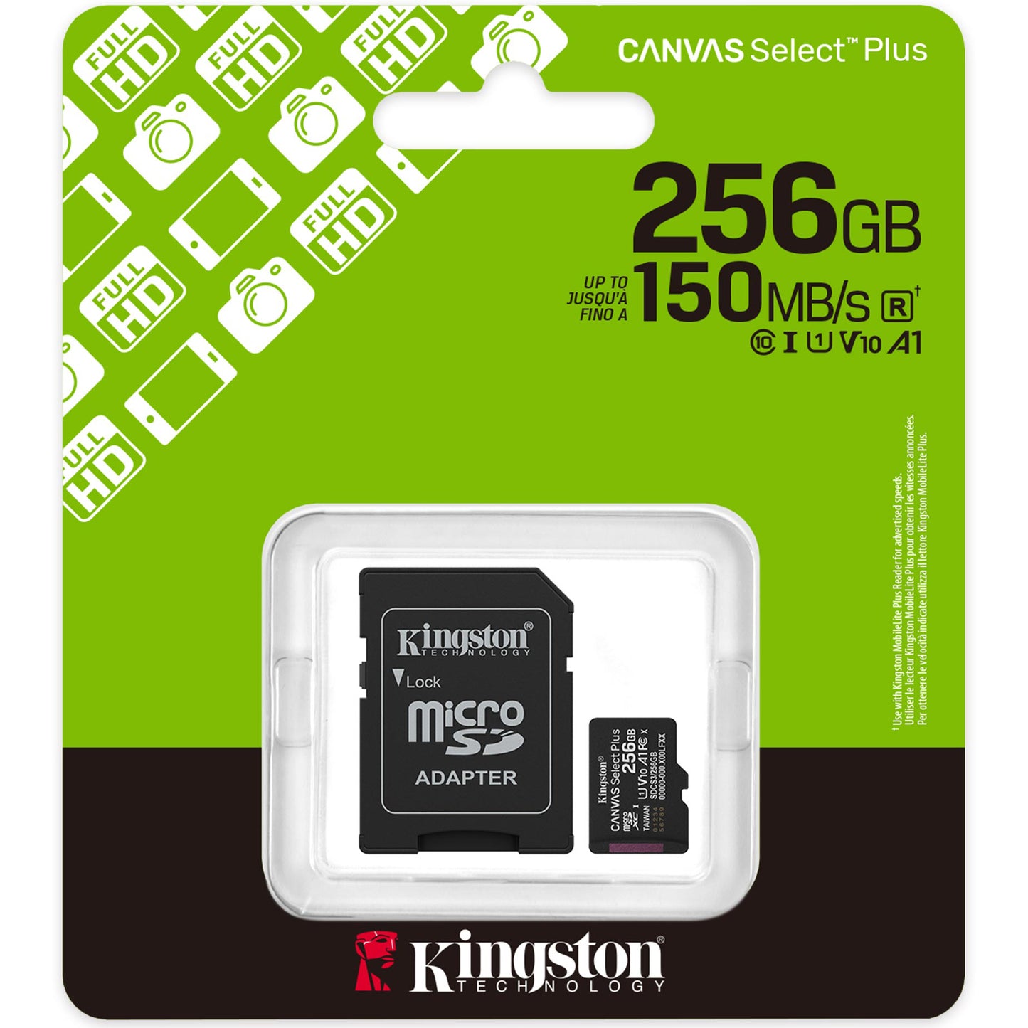 Memorijska kartica microSDXC Kingston Canvas Select Plus Android A1, 256Gb, Klasa 10 / UHS-1 U1, Sa adapterom SDCS3/256GB
