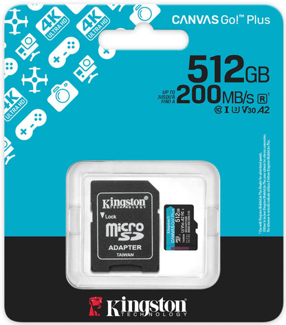 Memorijska kartica microSDXC Kingston Canvas Go Plus Android A2, 512Gb, Klasa 10 / UHS-1 U3, Sa adapterom SDCG4/512GB