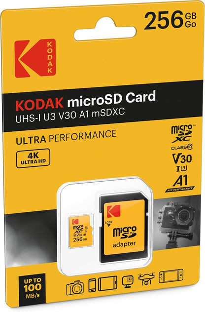 Memorijska kartica microSDXC Kodak, 256Gb, Klasa 10 / UHS-1 U3, Sa Adapterom EKMSDM256GXC10HPRK